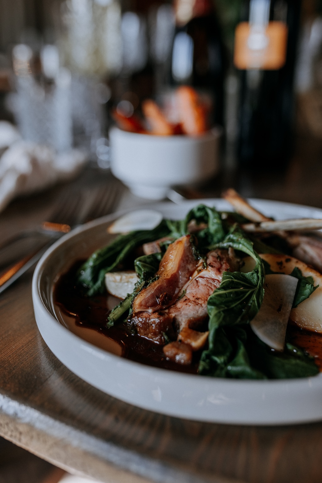 Tender meat and greens beautifully presented for dining at a filming location in Kent