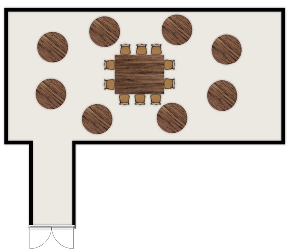 Floor plan diagram showing Spring Barn with a feature top table