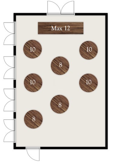 Floor plan diagram showing Hop Barn with a long top table