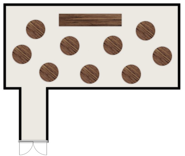 Floor plan diagram showing Spring Barn with a long top table