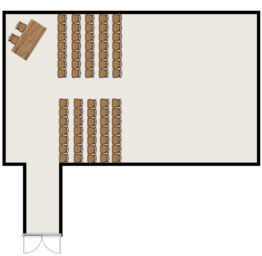 Floor plan diagram showing a ceremony seating layout in Spring Barn