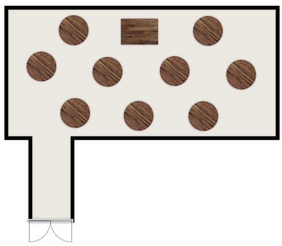 Floor plan diagram showing Spring Barn with a sweetheart top table
