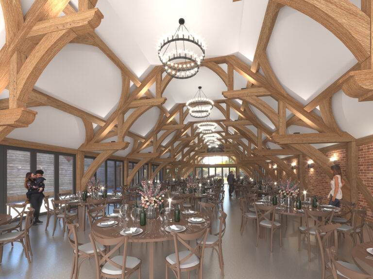 Artist's impression of Spring Barn, with large windows looking out towards the estuary in Kent