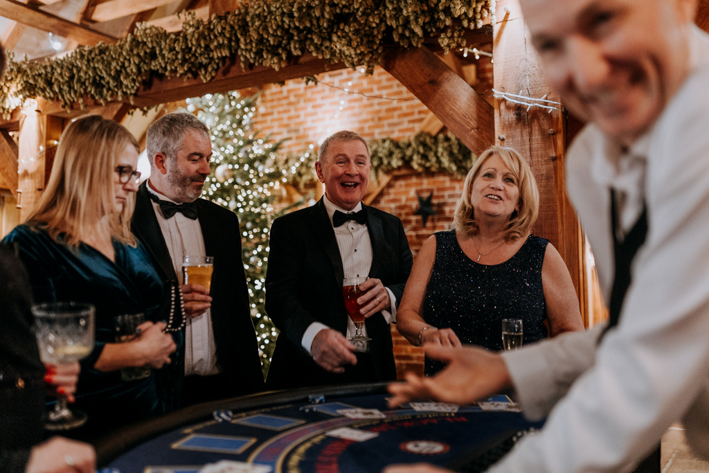 Christmas party guests playing blackjack in a event venue in Kent